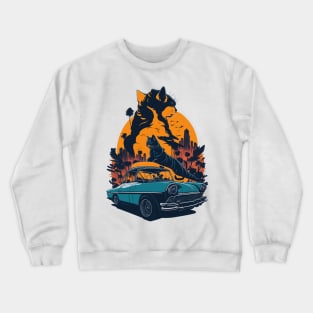 Retro Car & Cat Crewneck Sweatshirt